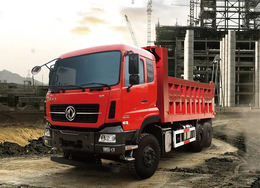 Heavy-duty dump truck / tipper truck loaded by Doosan excavator at construction site, ideal for earthmoving, mining, and construction projects